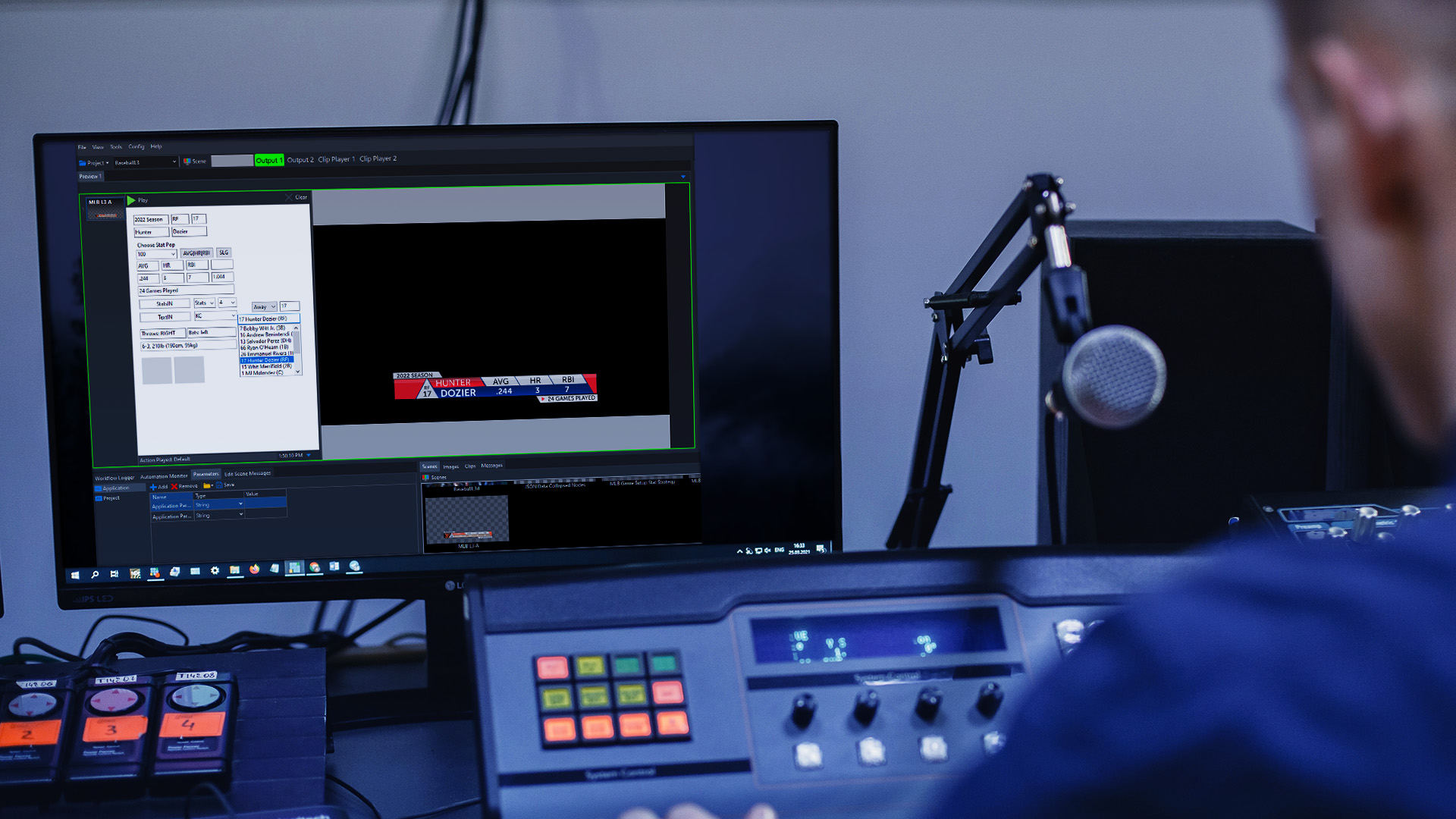 News control room preparing data-driven lower thirds